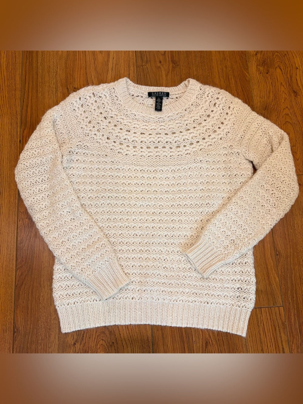 Lauren Ralph Lauren Alpaca Wool Cream Fair Isle Sweater L Classic Crew Neck